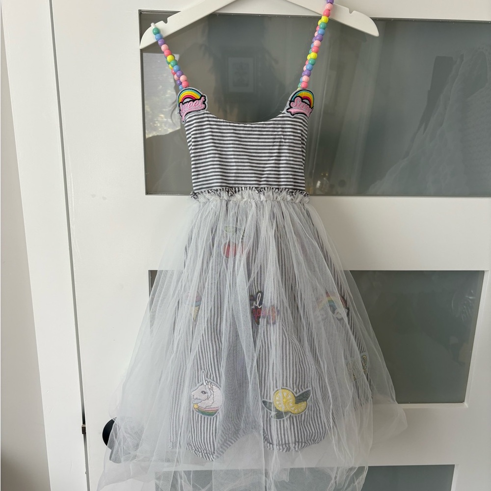 Lola + The Boys Striped Dress with Rainbow Beads